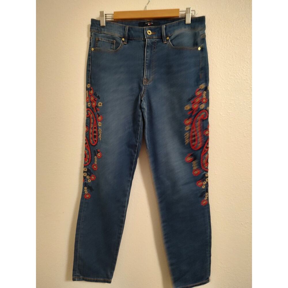 Hilfiger Jeans Blue Med Wash Tribeca Embroidered 5 Pocket High Rise Jean 8